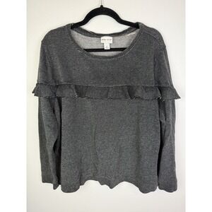 Ava & Viv Womens Ruffle Long Sleeve Top Size 3X Black Textured Round Neck Preppy